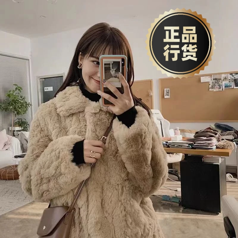 美拉德外套新款仿羊羔绒皮草外套女2023短款小个子剪花仿兔毛加厚