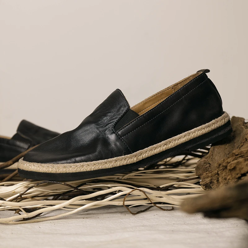 夏季透气马皮一脚蹬懒人软面软底套脚乐福鞋复古休闲豆豆鞋渔夫鞋