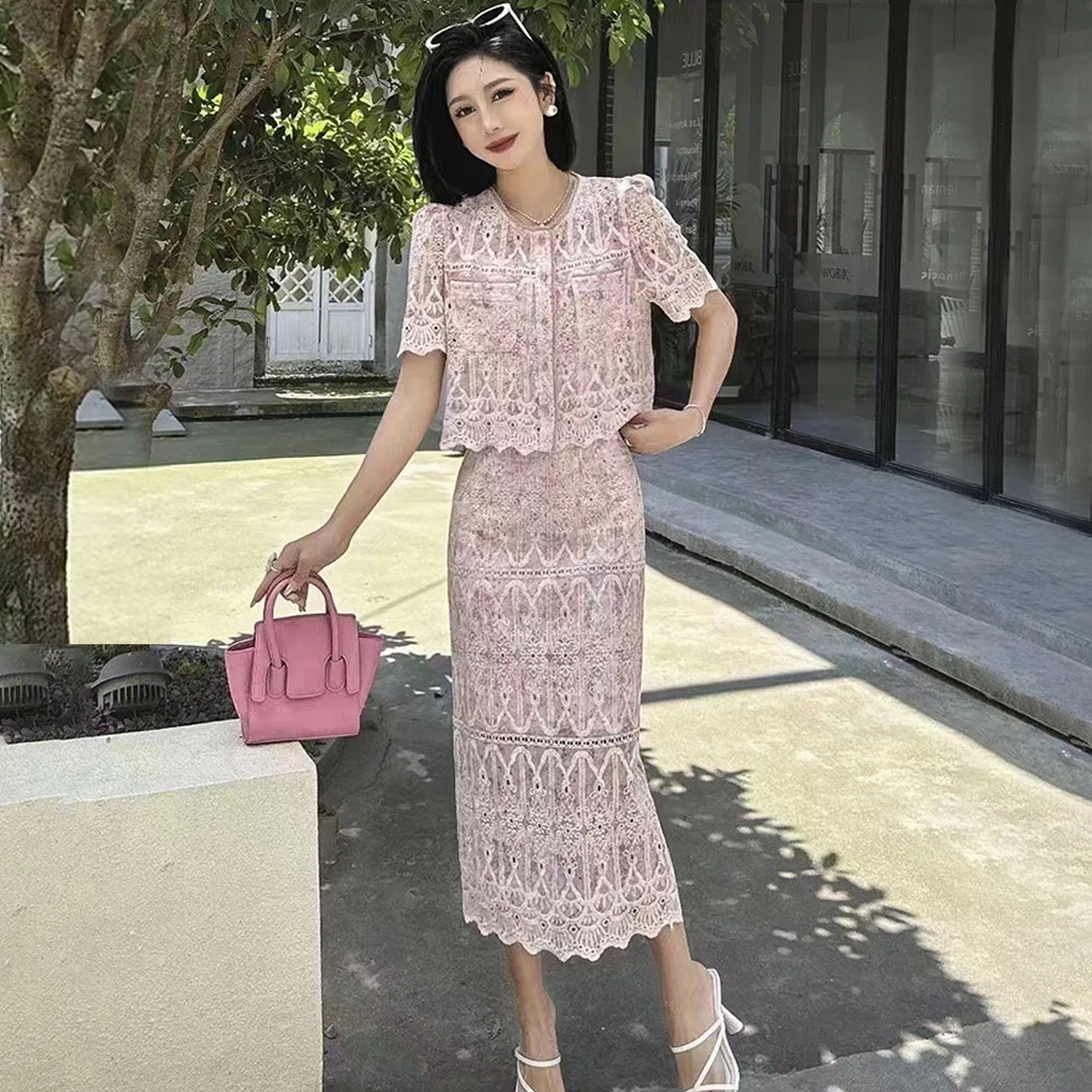 夏季新款新中式国风女装短袖刺绣上衣半身裙国风复古两件套套装裙