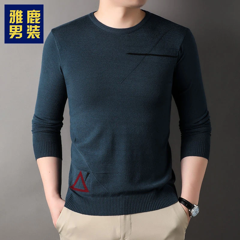 雅鹿时尚男士针织衫长袖春秋新款休闲毛衣薄款圆领百搭打底男装
