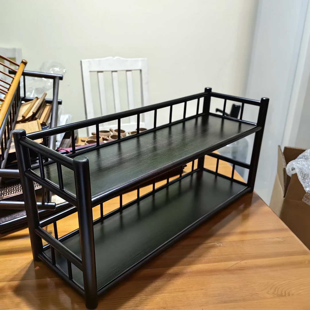 心儒实心楠竹茶杯架竹制双层茶棚茶具收纳展示架多宝格博古架茶架