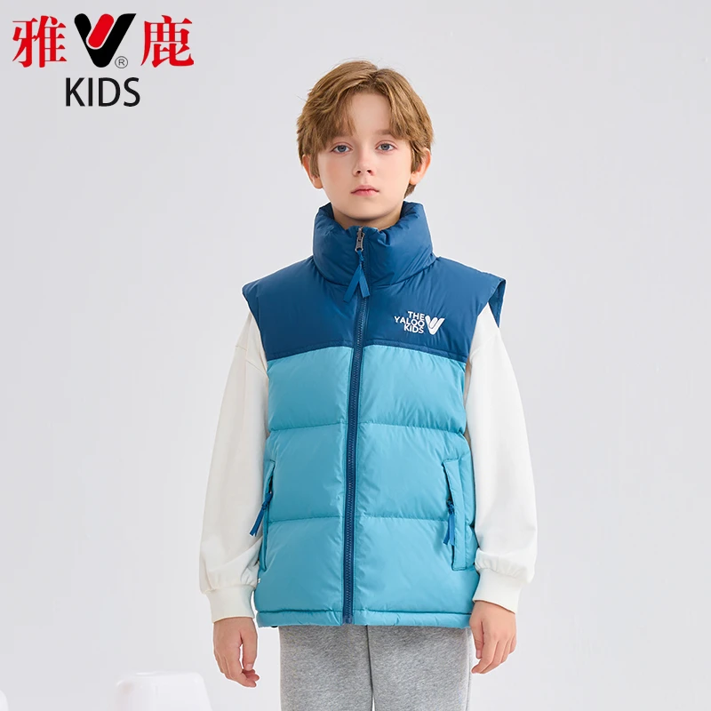 【ZJ】雅鹿童装2023冬新款儿童羽绒马甲中大童男女童外穿背心立领