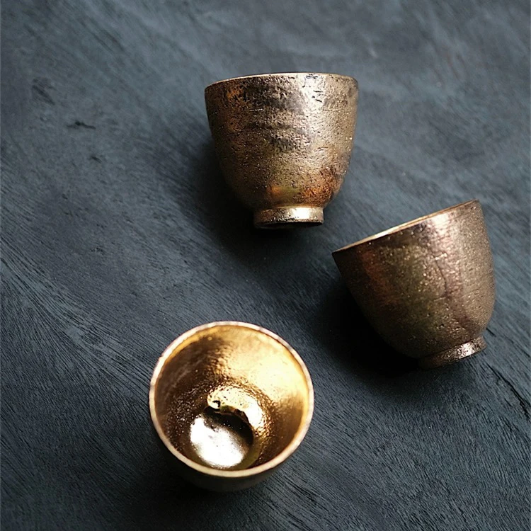 松风舍程伟手作陶泥金彩品茗杯流动肌理