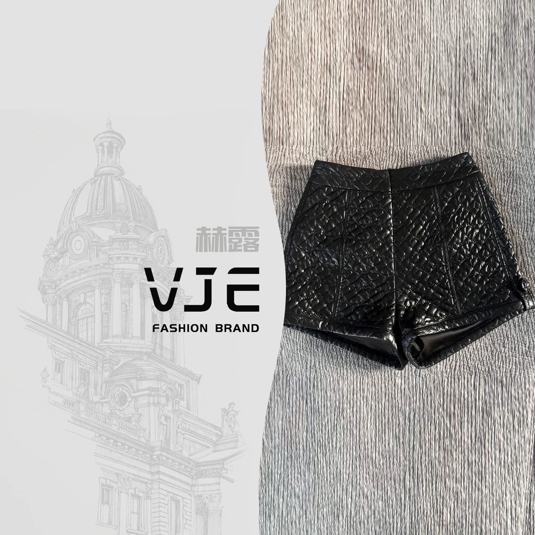 VJE2023秋冬新款高腰显瘦短裤皮裤夹棉