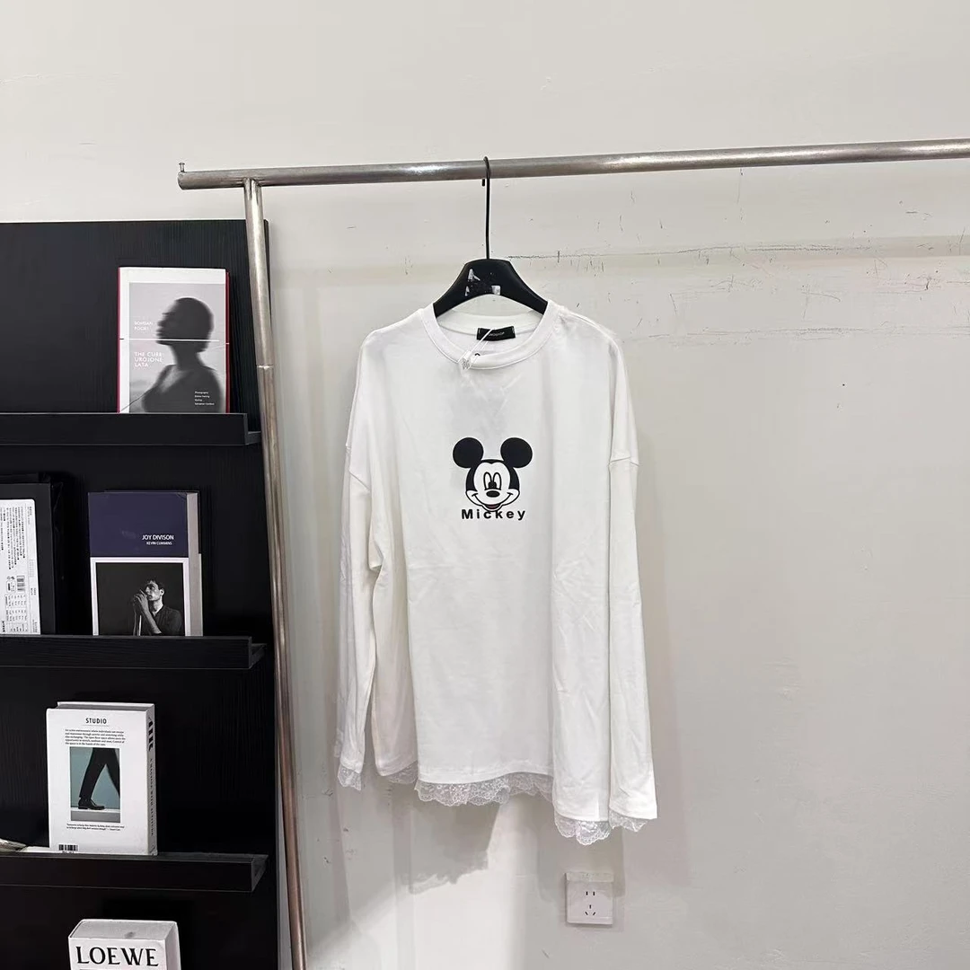 【ARONG阿荣家】米奇图拼接蕾丝磨毛T恤99172-白-F