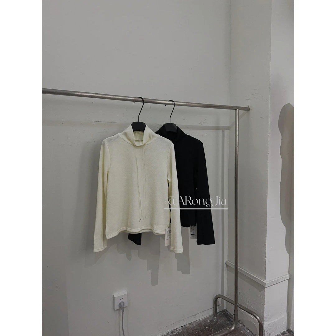 【ARONG阿荣家】抽绳高领卫衣-25092-黑色杏色-F