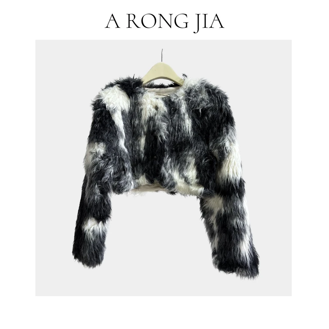 【ARONG阿荣家】皮毛一体外套11383-黑色咖啡色-SM