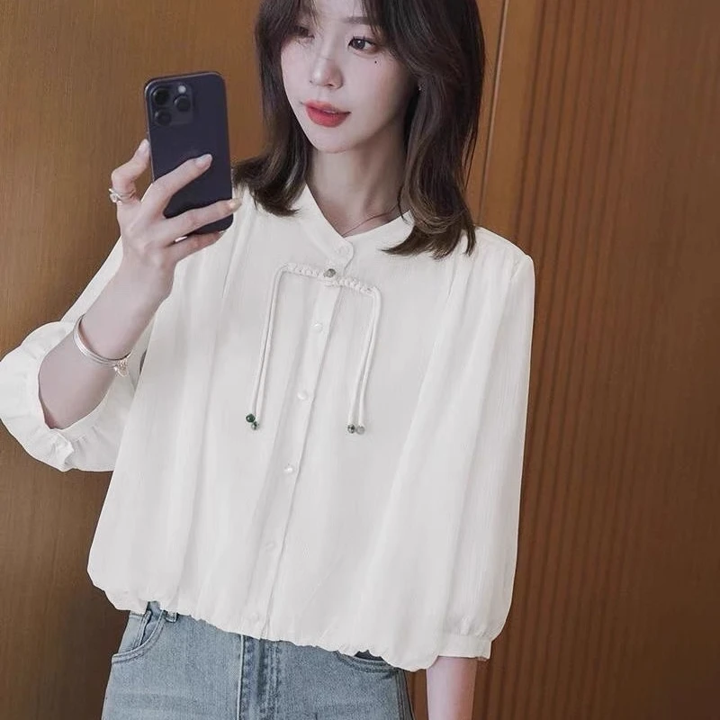 国风衬衫女2024夏季新款遮肚显瘦设计感小个子时尚百搭上衣潮流