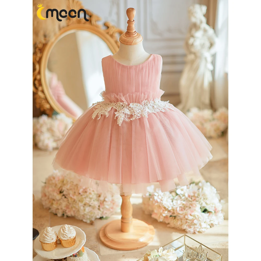 粉色周岁礼服宝宝高端儿童公主裙花童婚礼4133