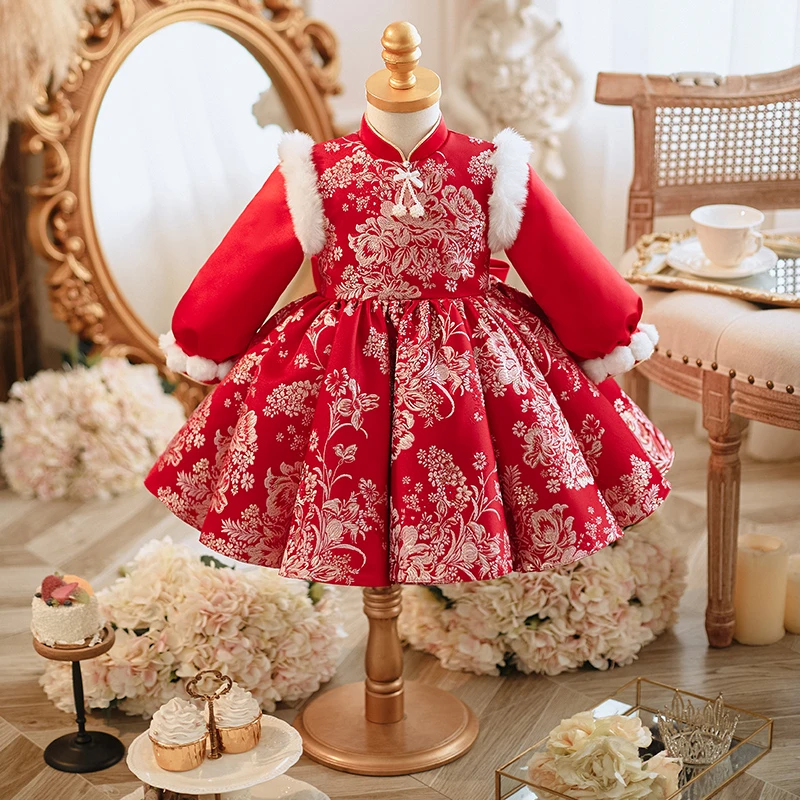 中式女童礼服女宝宝周岁宴旗袍公主裙冬季加厚5076