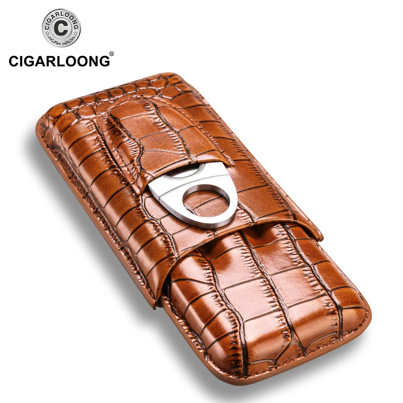 CIGARLOONG茄龍雪茄套鳄鱼皮纹雪茄套送雪茄刀便携雪茄盒3支装