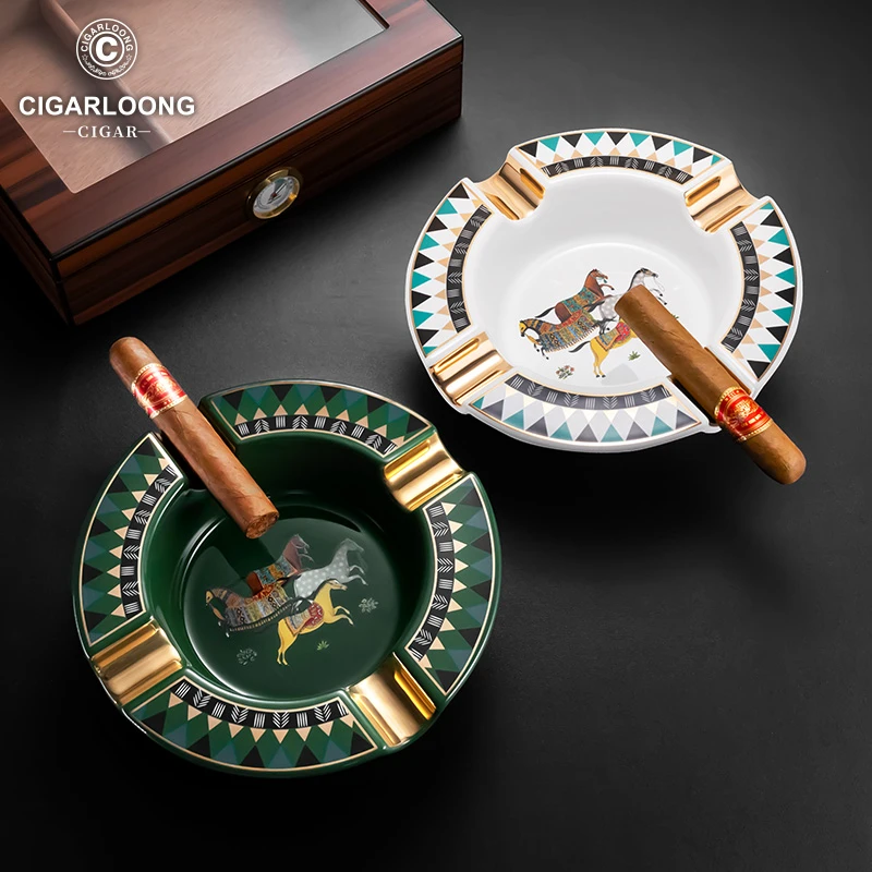 CIGARLOONG茄龙雪茄烟灰缸精美陶瓷四槽大口径专用烟槽CLG-24B2