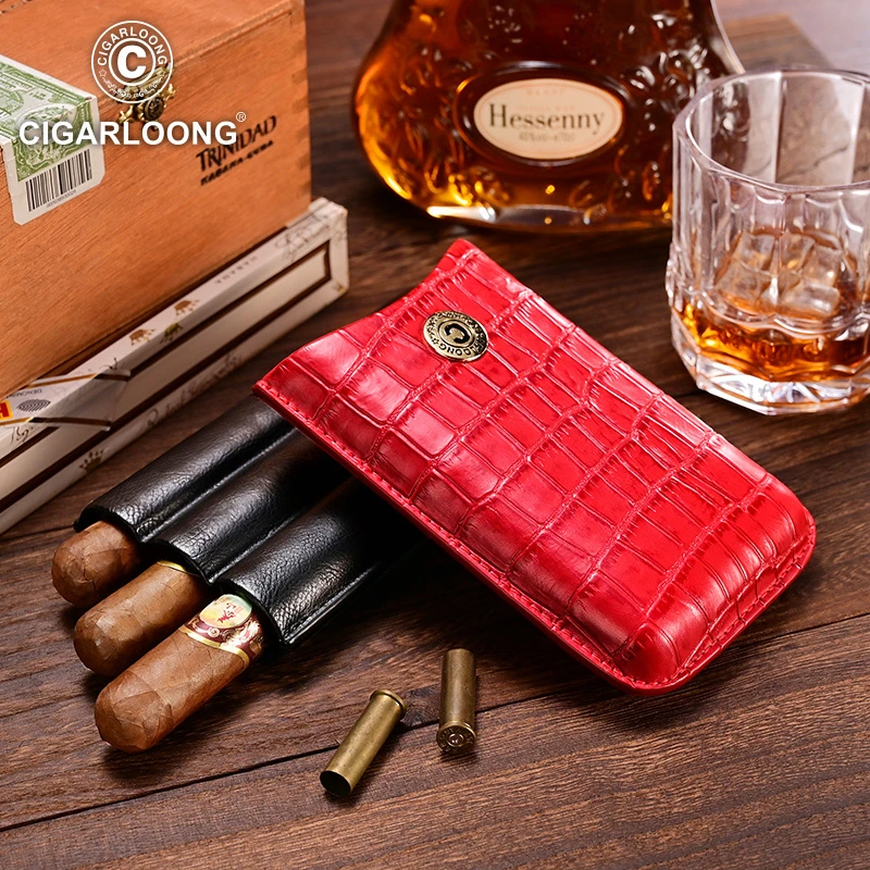 停产+坤茄龙雪茄套雪茄皮套牛皮革旅行便携三支装保湿套礼盒装