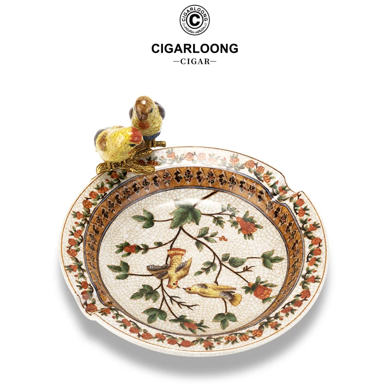 茄龙雪茄烟灰缸大口径烟槽个性家用欧式复古骨瓷烟灰缸CLG-23KS2