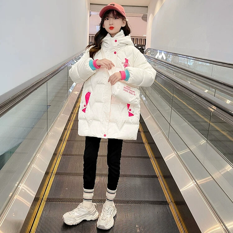 女童加绒棉服冬季新款2023时尚洋气免洗外套童装棉衣潮中长款冬装