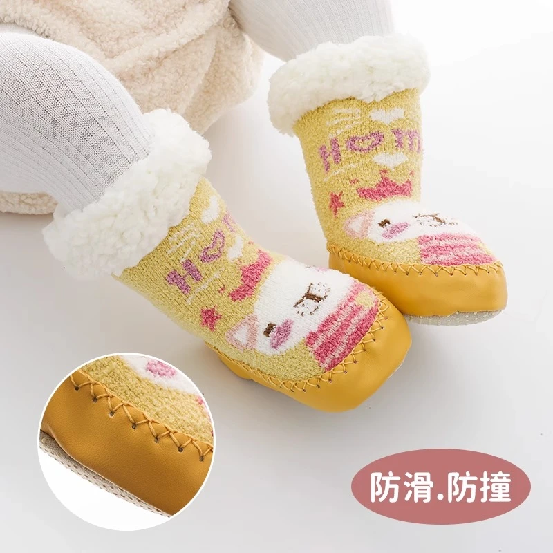 170宝宝地板鞋袜冬季加绒加厚室内防滑保暖羊羔绒婴儿地板袜
