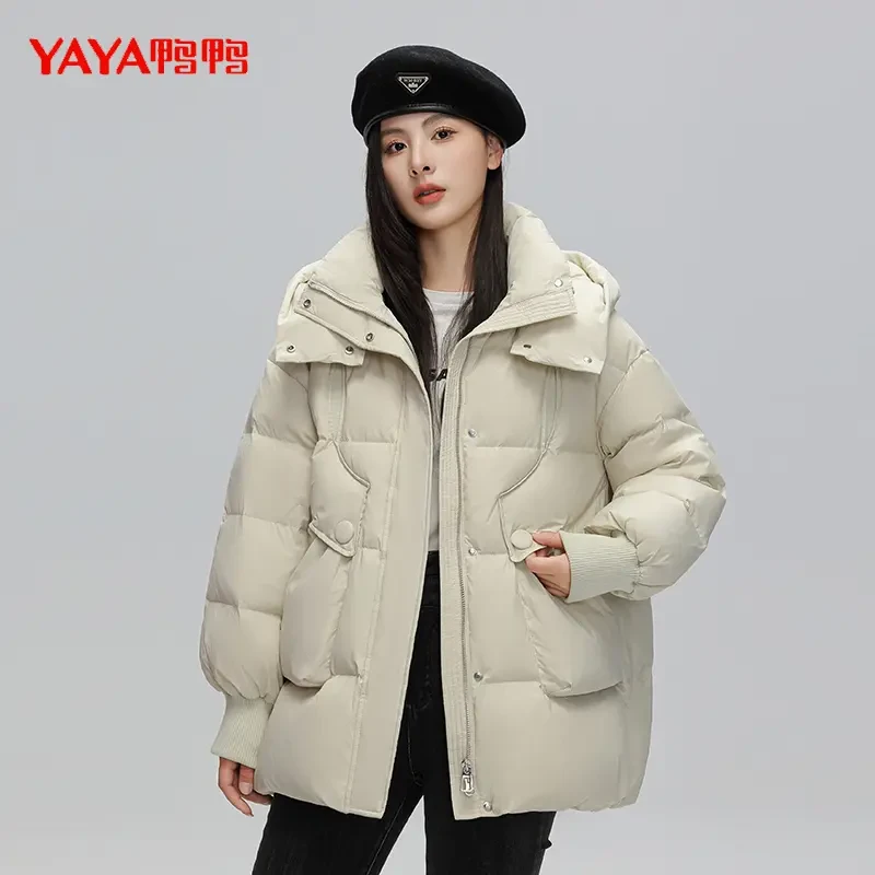 YAYA/citywarm解构风针织拼接休闲百搭宽松白鸭绒羽绒服外套