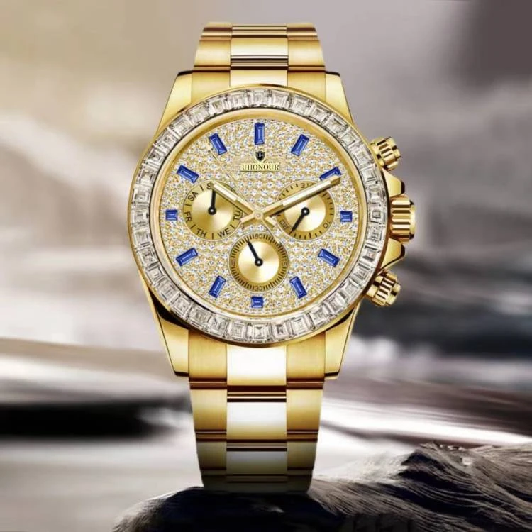 U-男士时尚镶钻经典金色经典多功能男士全自动机械手表U-6839