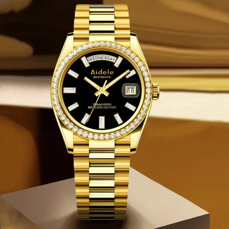 A-男士满钻奢华多功能潮流金色男士气质全自动机械手表-A682