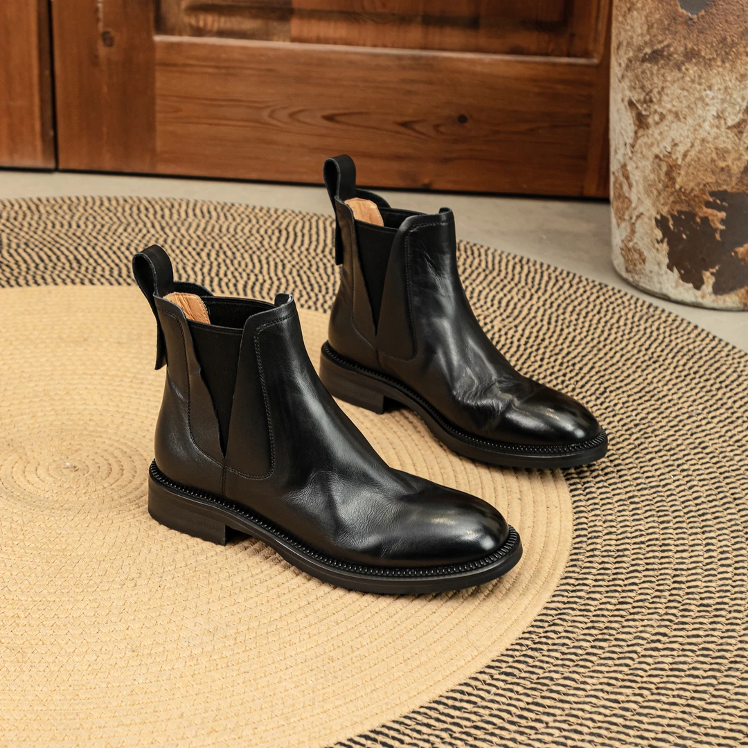 米娅家马丁靴女英伦风短筒粗跟烟筒切尔西靴春夏季短靴子2025年