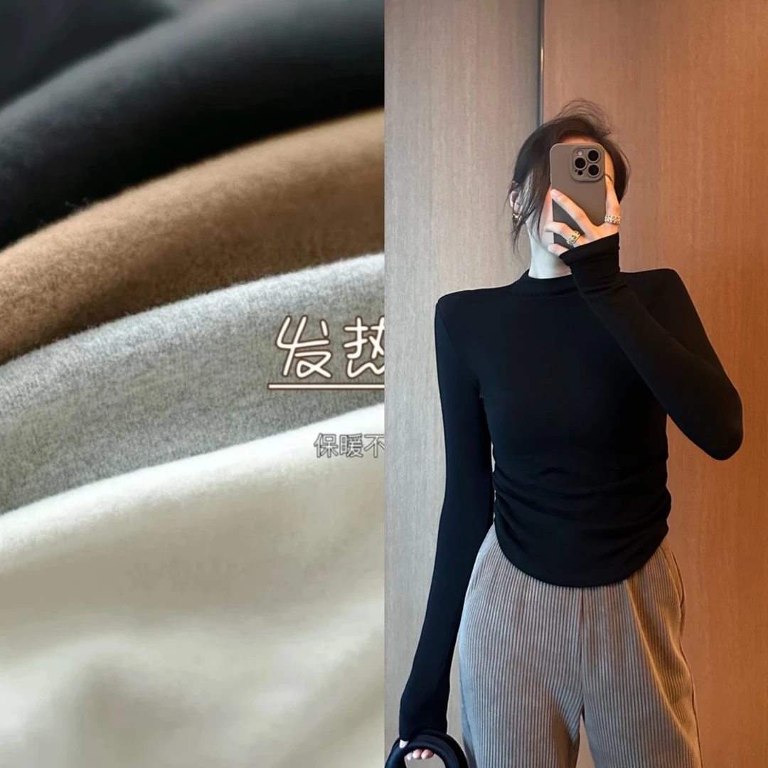 孕妇打底衫秋冬内搭半高领发热绒百搭打底孕妇装上衣针织t恤3531