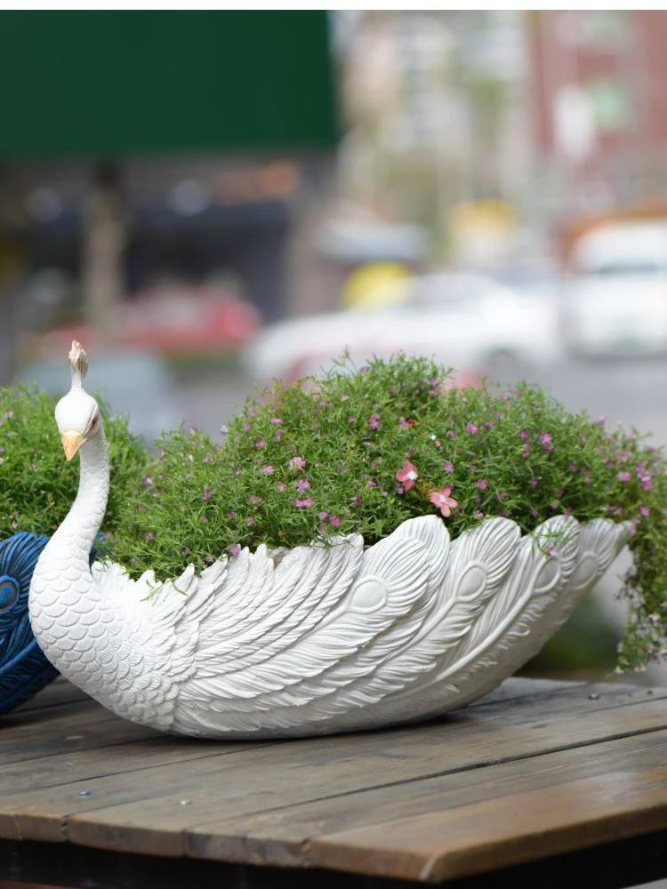 欧式仿真孔雀中号手工组合花盆植物多肉盆栽阳台庭院花园装饰摆件