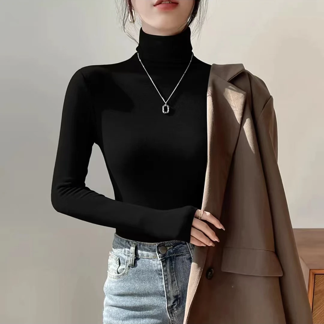 高领修身显瘦打底衫2024春秋新款内搭高弹百搭T恤上衣