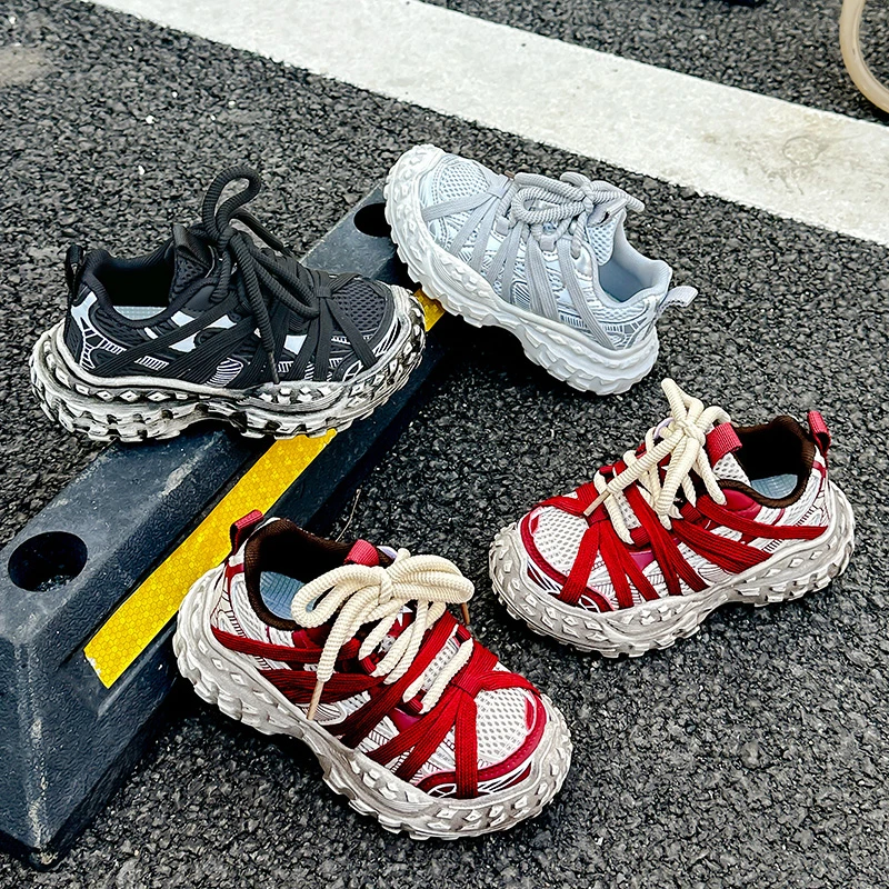 2024秋季新款女童老爹鞋儿童潮款榴莲厚底网面透气男童运动鞋968