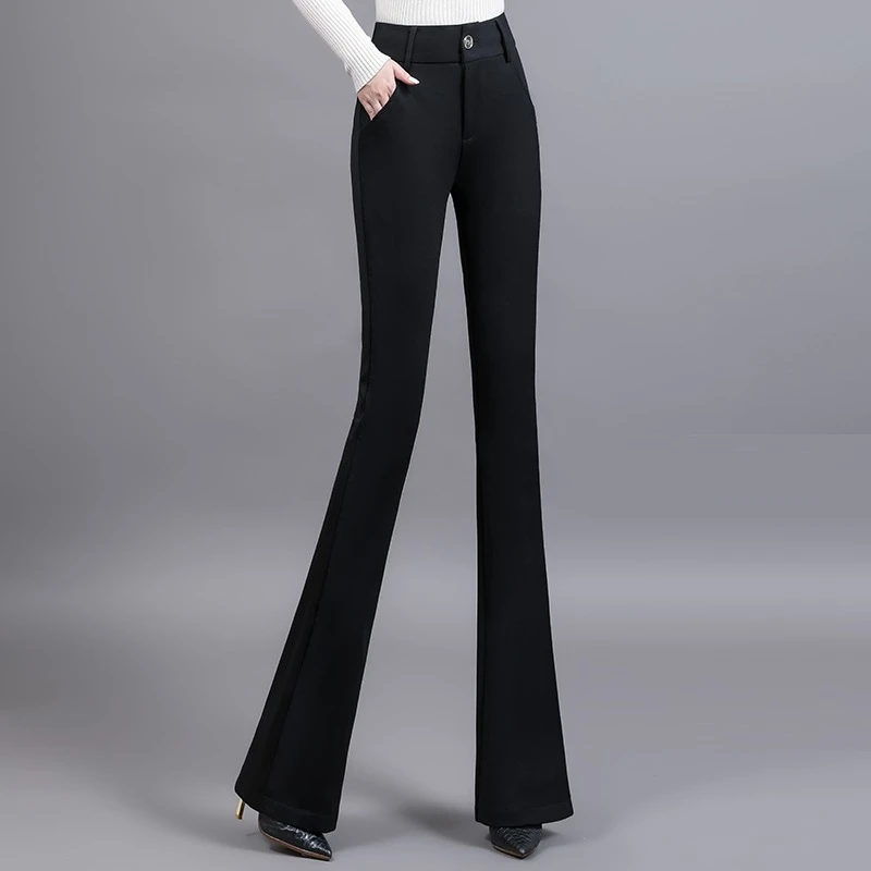 微喇裤黑色裤子春秋新款爆款垂感微喇裤女黑色高腰喇叭裤