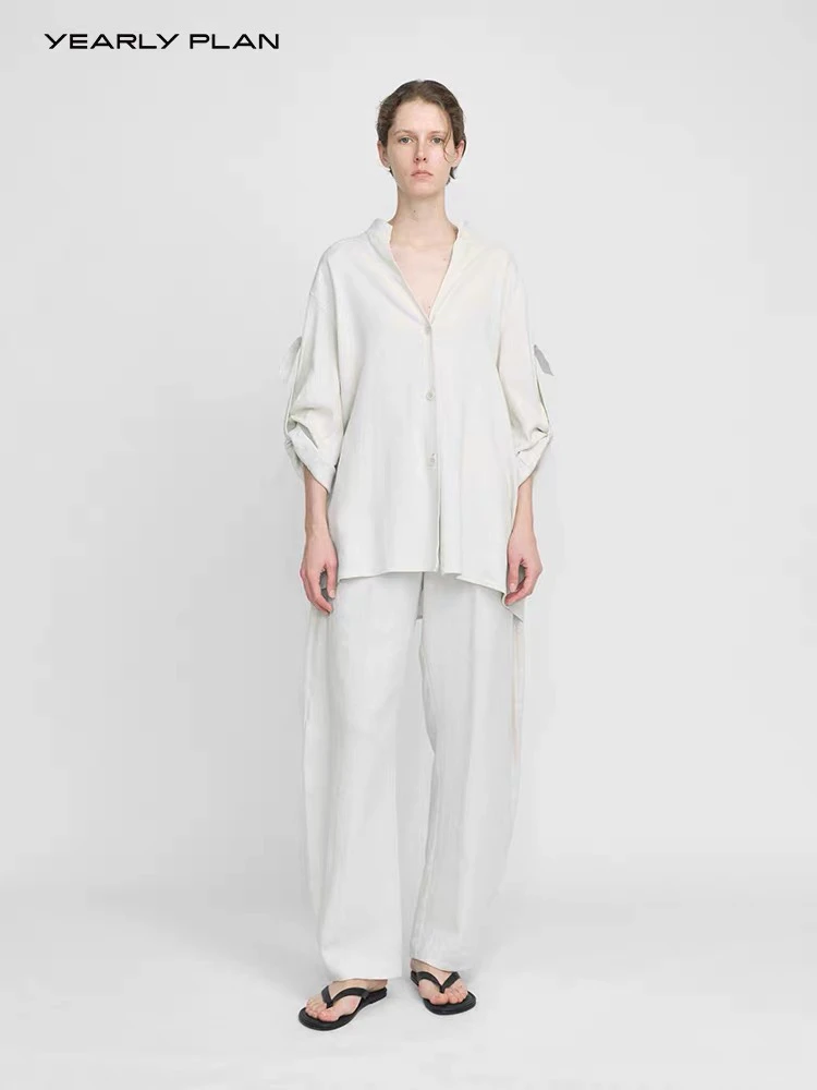 YEELEN品牌合集｜YEARLY PLAN24夏季天然棉麻混纺简练立领廓形衬衫