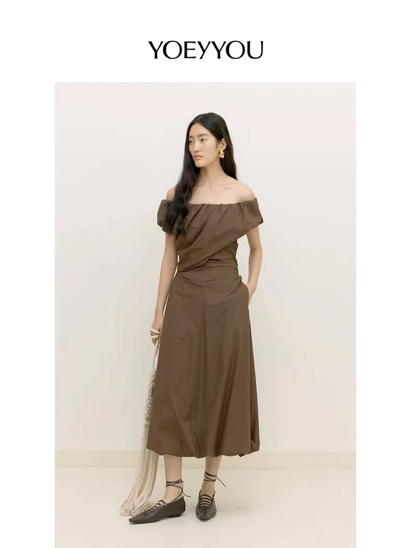 YEELEN品牌合集｜YOEYYOU一字肩兜转连衣裙女立体两侧缩褶长裙