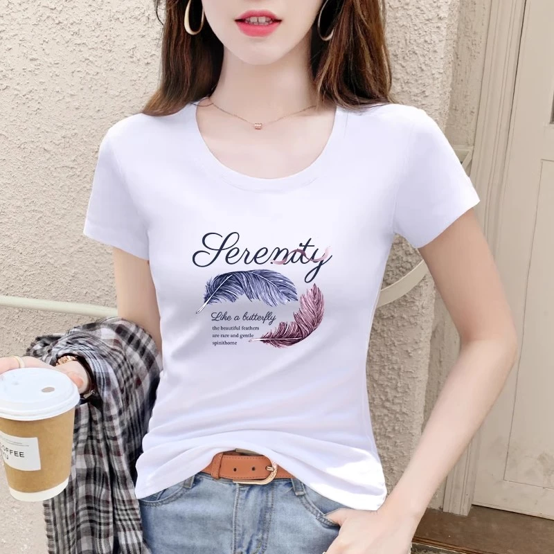 白色短袖t恤女2025夏季新款时尚洋气圆领修身显瘦打底衫半袖上衣