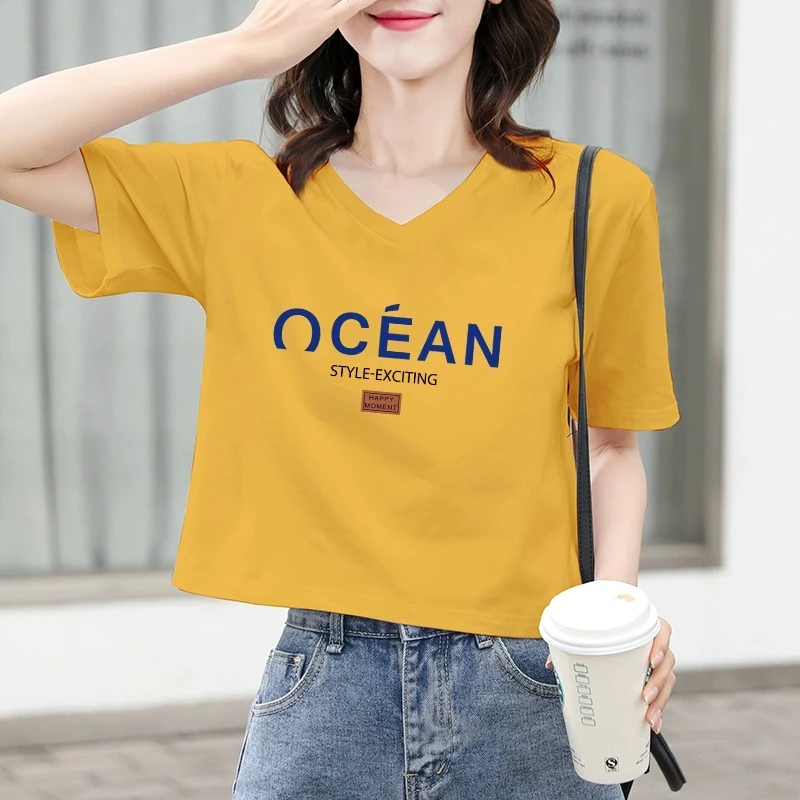 短袖短款t恤女宽松百搭纯棉夏季上衣2025年高腰露脐正肩体恤ins潮