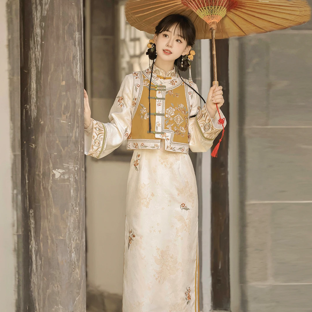 锦慕 原创设计桂香秋语汉服女中国风改良汉元素马甲旗袍套装