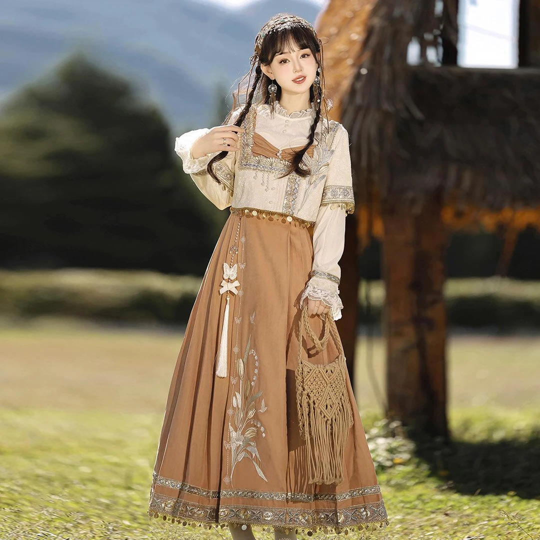 锦慕汉服 原创大漠郁香汉服女中国风汉元素短袖内搭吊带裙套装