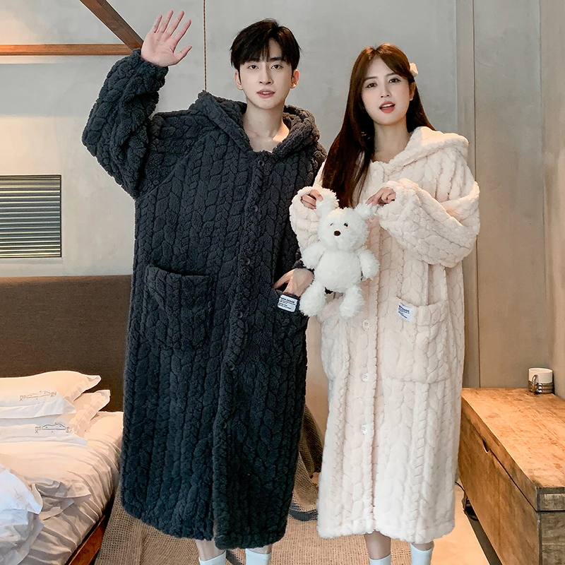 秋冬季珊瑚绒情侣睡衣2024年新款长款睡袍睡裙加绒加厚浴袍法兰绒