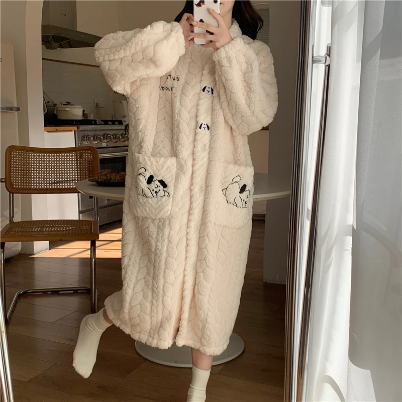 秋冬季珊瑚绒睡衣女2024年新款长款睡袍睡裙加绒加厚浴袍法兰绒