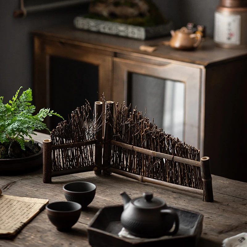 紫竹小篱笆围栏竹制寿司刺身摆盘小装饰品竹丝茶桌摆件复古禅直播