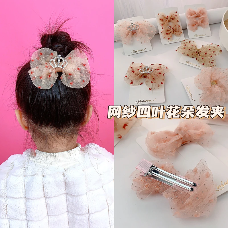 公主甜美气质后脑勺发卡儿童可爱女童波点蝴蝶结发夹宝宝简约发饰