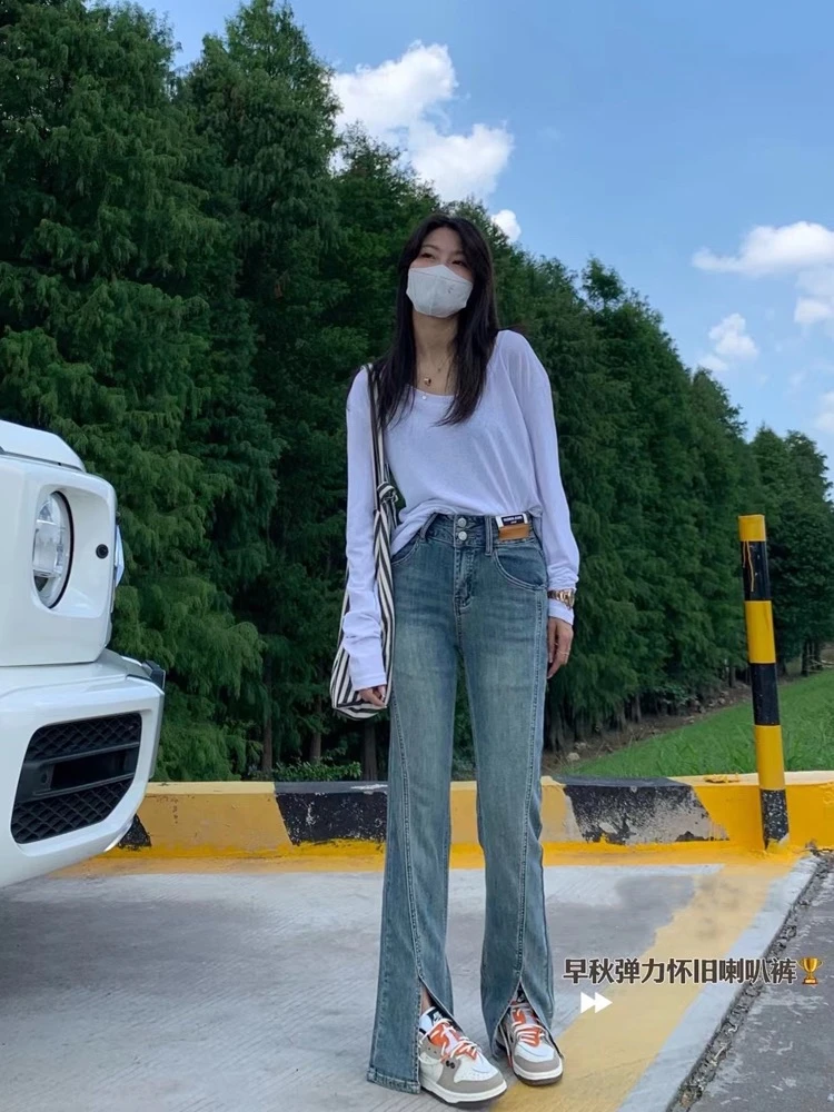 天津档口直发 （春风）开衩牛仔裤3338