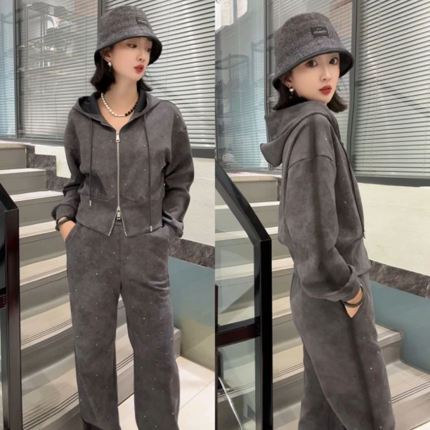 红姐严选“星空”30864时尚休闲连帽粘钻套装