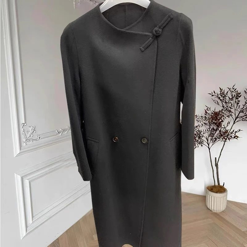 红姐严选时尚盘扣长款大衣气质百搭31014