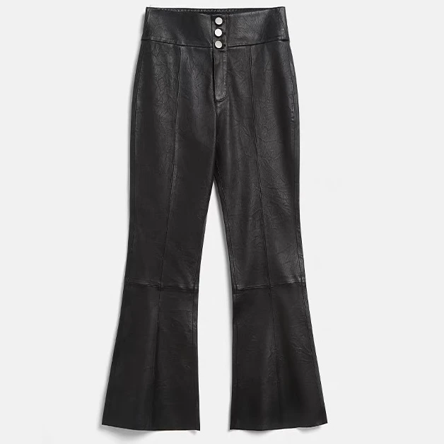 红姐严选高腰三扣微喇皮裤31135