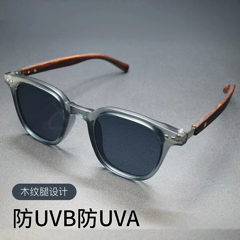新品日潮vintage文艺复古偏光太阳眼镜蓝光男女木纹腿紫外线墨镜