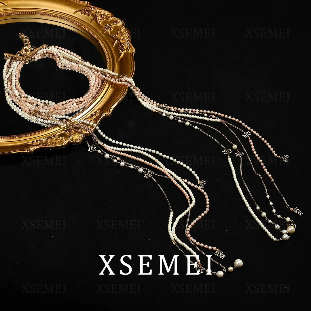 合金仿珍珠项链 重工长款精致链条仿珍珠个性大款时尚项链0010