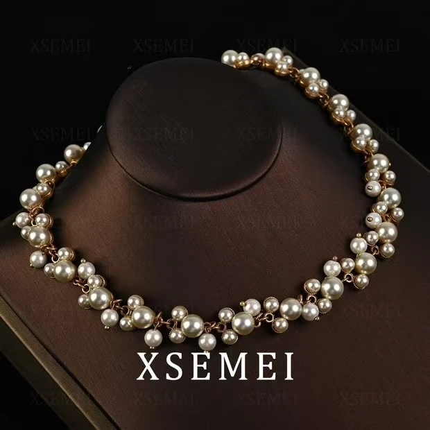 合金仿珍珠吊坠 复古合金琉璃珍珠项链时尚百搭小众