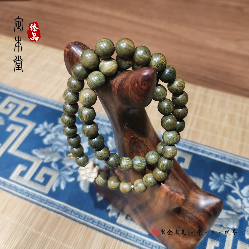 非金属木质手链 SC199绿檀心花怒放双圈手串