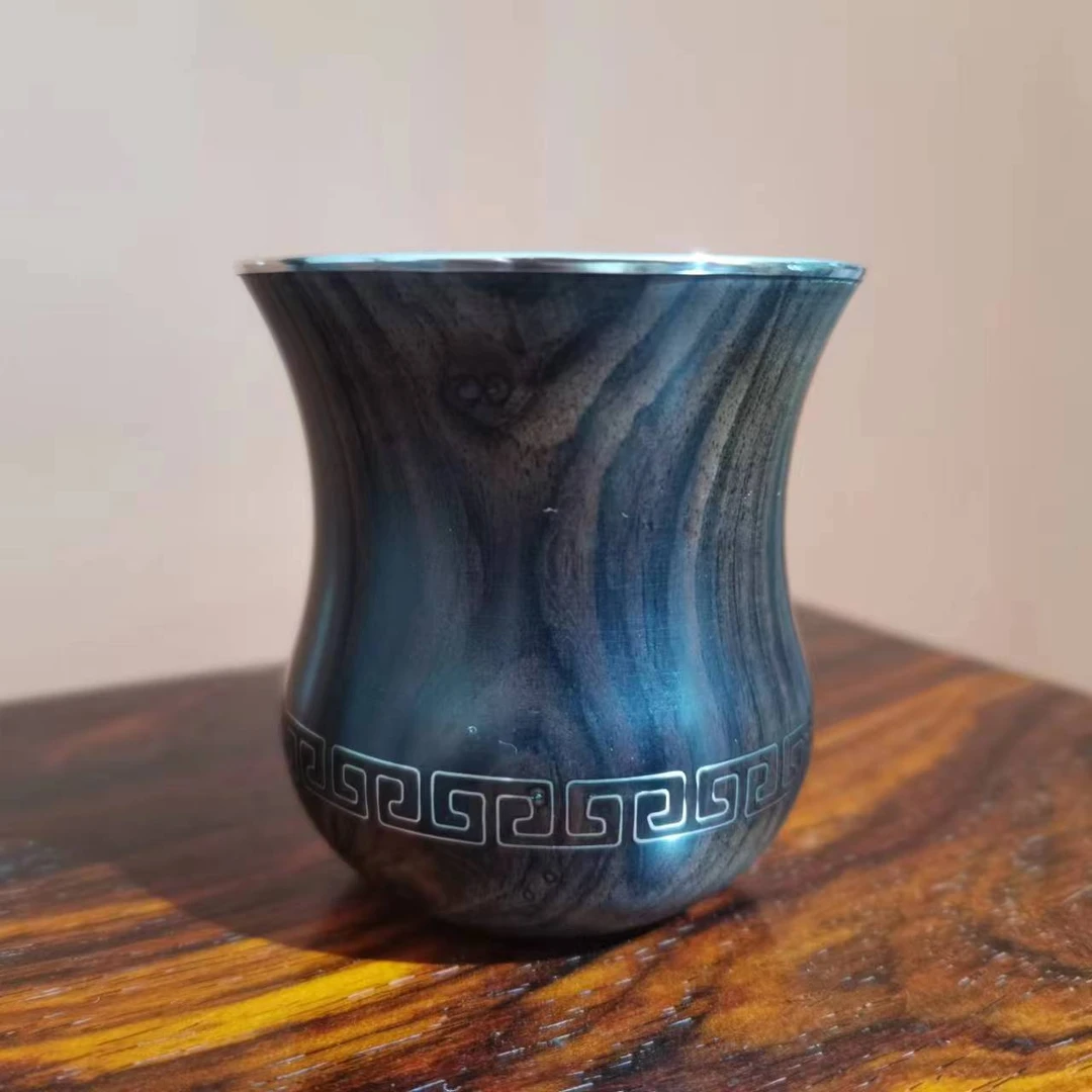 MD045紫光檀为胎纯银内胆掐丝主人杯