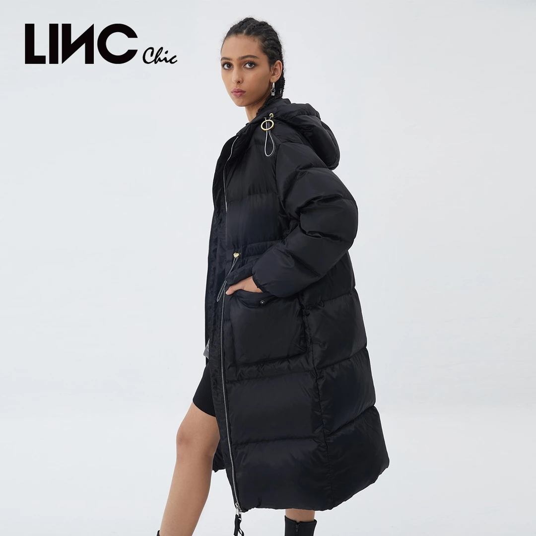 LINC金羽杰羽绒服轻奢秀场长款连帽加厚羽绒服女外套Y21806263
