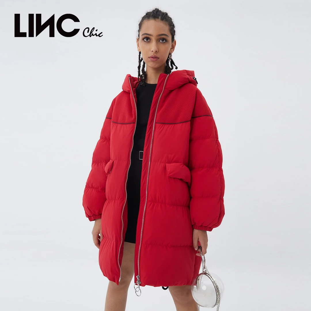 LINC金羽杰羽绒服女宽松中长款百搭面包服冬季外套Y21606264